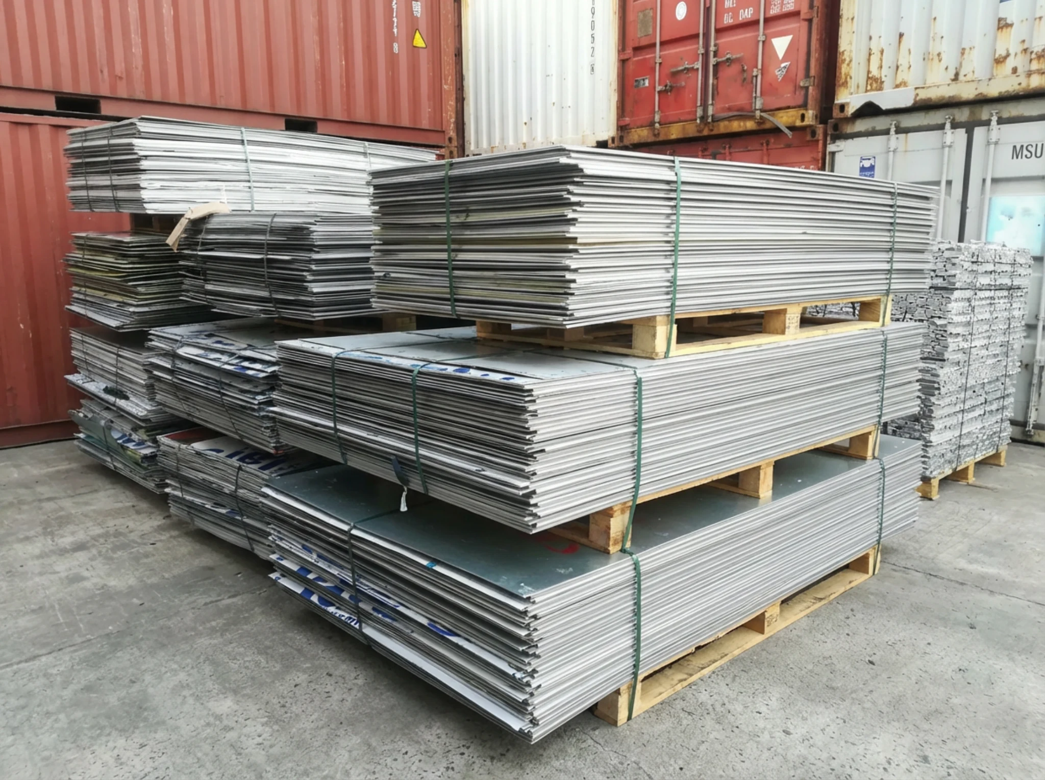 Stacked ACM and sign-panel sheets ready for recovery